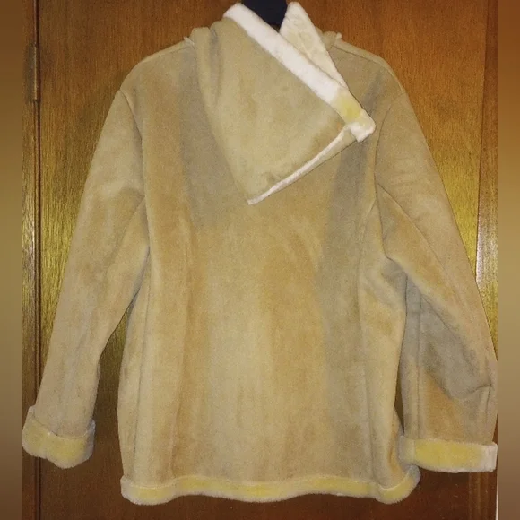 M Street Hooded Tan/ Beige Faux Shearling Coat,Size XL - Picture 2 of 4